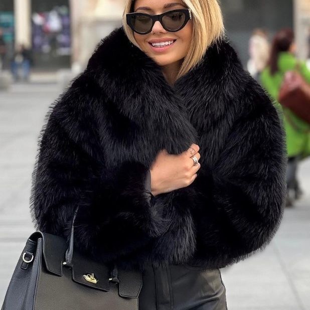 Winter Plush Coat Fashion Warm Thicken Fluffy Lapel Jacket Outwear Casual Long Sleeve Tops Womens Clothing