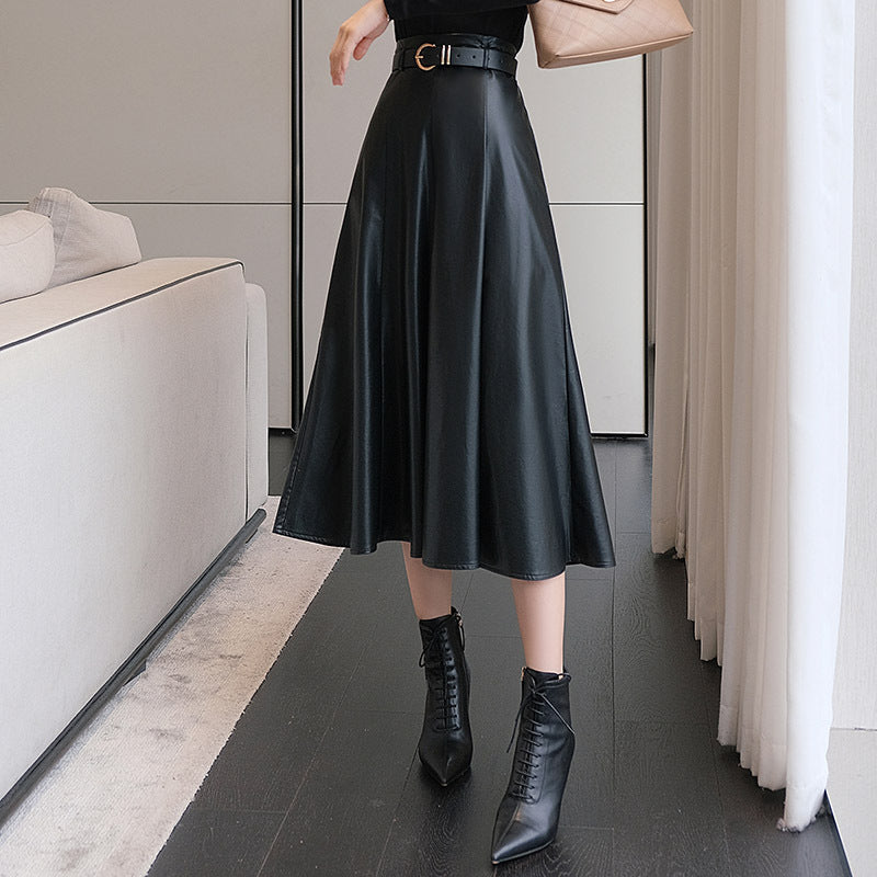 Black Upscale Fleece-lined Mid-length A- Line Skirt
