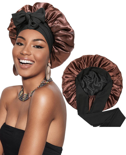 Double-layer Satin Ribbon Round Cap Bow Artificial Silk Beauty Hair Care Wide-brimmed Hat