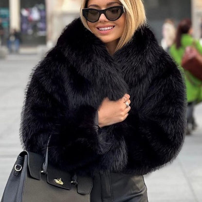 Winter Plush Coat Fashion Warm Thicken Fluffy Lapel Jacket Outwear Casual Long Sleeve Tops Womens Clothing