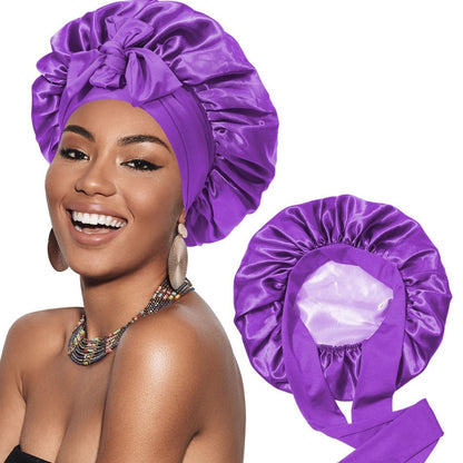 Double-layer Satin Ribbon Round Cap Bow Artificial Silk Beauty Hair Care Wide-brimmed Hat