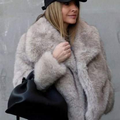 Winter Plush Coat Fashion Warm Thicken Fluffy Lapel Jacket Outwear Casual Long Sleeve Tops Womens Clothing