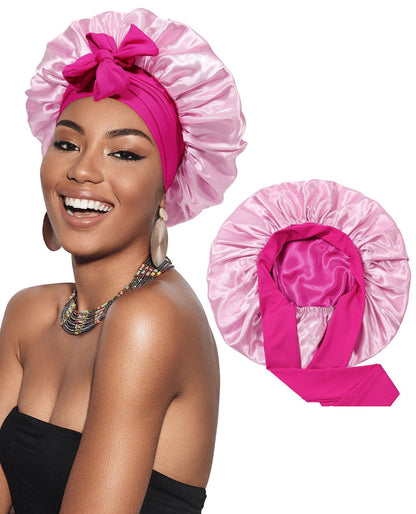 Double-layer Satin Ribbon Round Cap Bow Artificial Silk Beauty Hair Care Wide-brimmed Hat